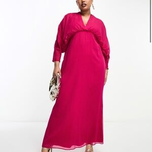 ASOS Hot Pink Chiffon Batwing Maxi Dress